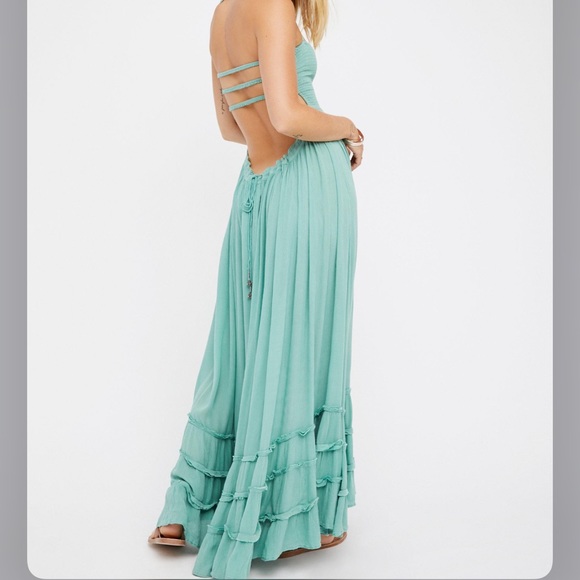 FREE PEOPLE Extratropical Smocked Halter Cutouts Back Maxi Dress Xs M L - Picture 2 of 13